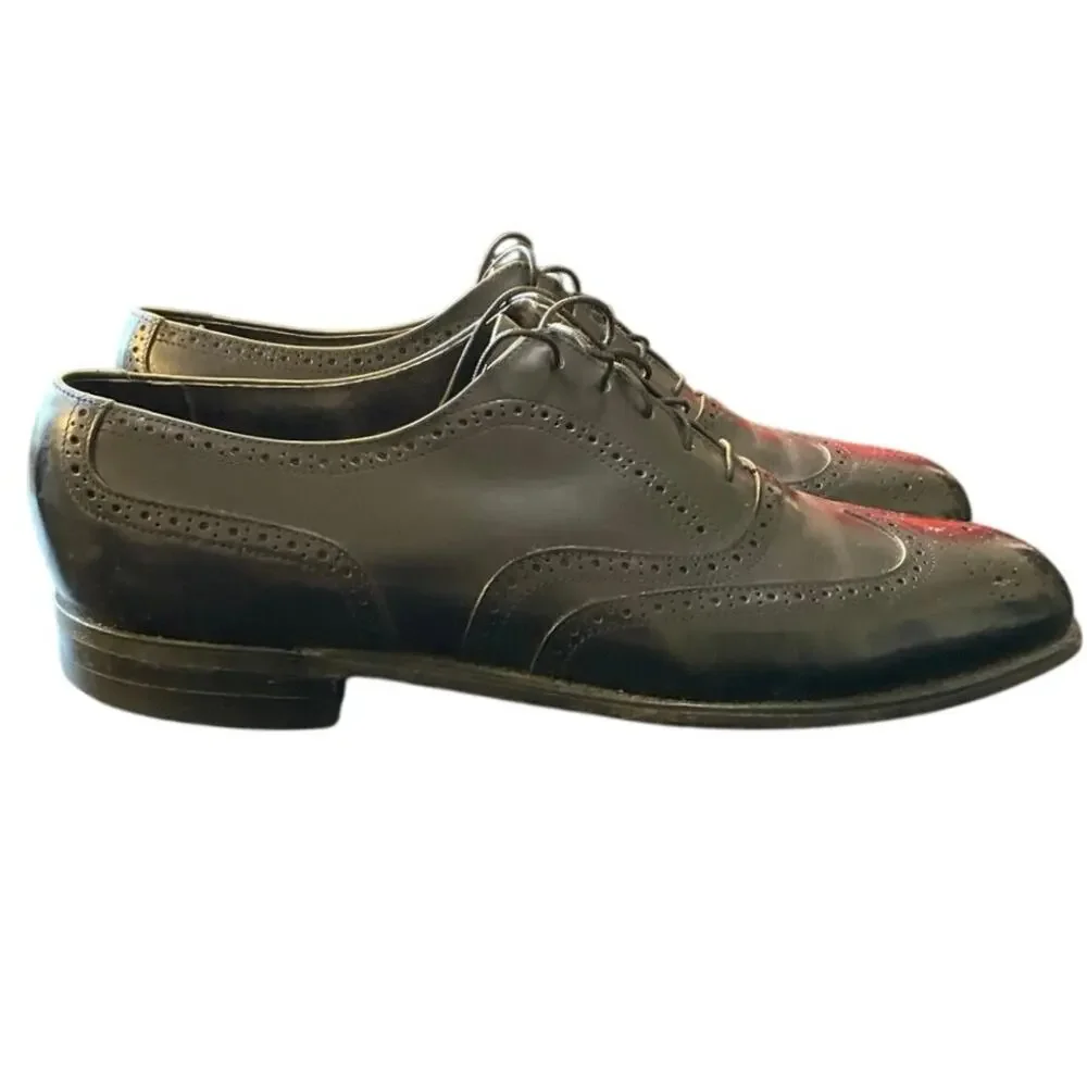 Bostonian Oxford Shoes Mens 12 Black Leather Wingtip Brogue Dress Shoes Made USA